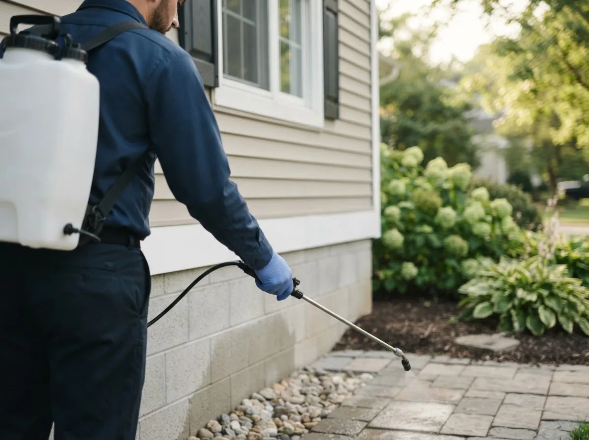 Pest control technician inspecting a home in Lobelville, TN